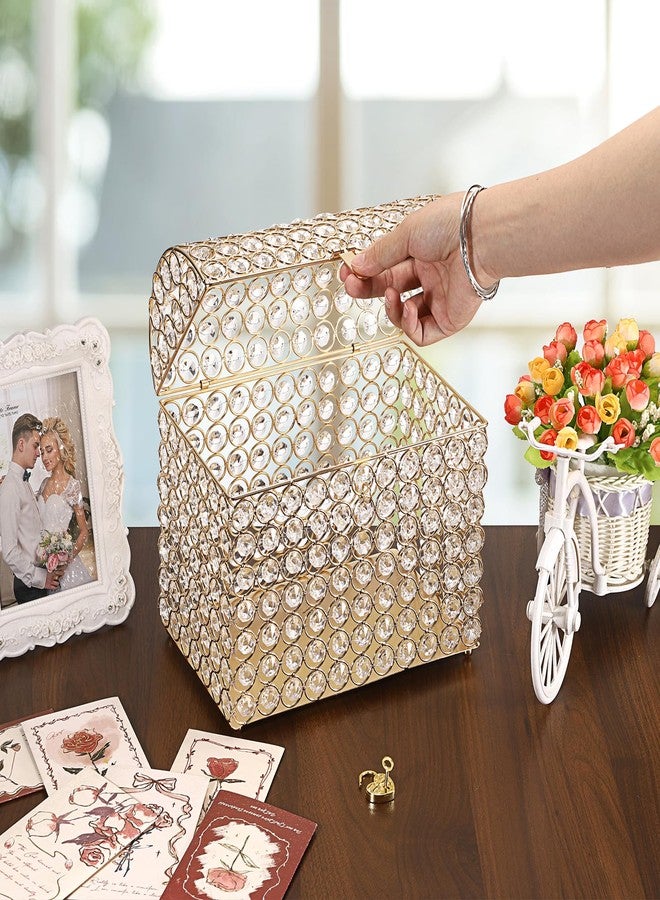 ELLDOO Crystal Wedding Card Box with Heart Lock, Money Card Box Treasure Chest Style Gold Gift for Wedding Receptions Centerpiece Decor Anniversary Keepsake Gift Display Csae, Medium - Image 5
